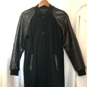 Madewell Leather Sleeve Varsity Bomber Wool Coat